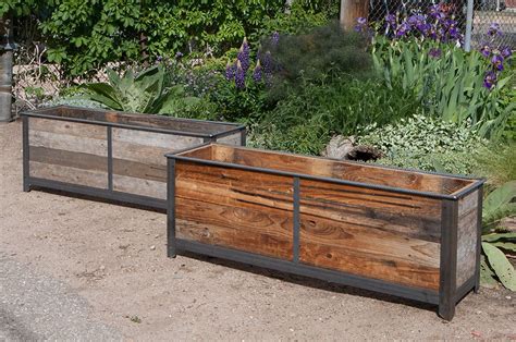 vintage rectangular indoor brown wooden planter box with metal emblem|Indoor Planters .